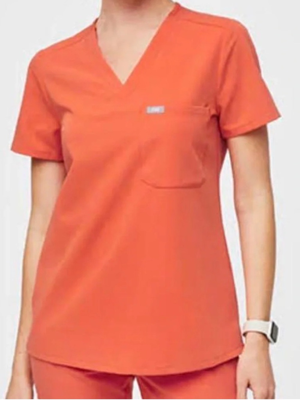Limited Ed FIGS Women's Catarina One-Pocket Scrub Top in Sunset Orange Sz XXS